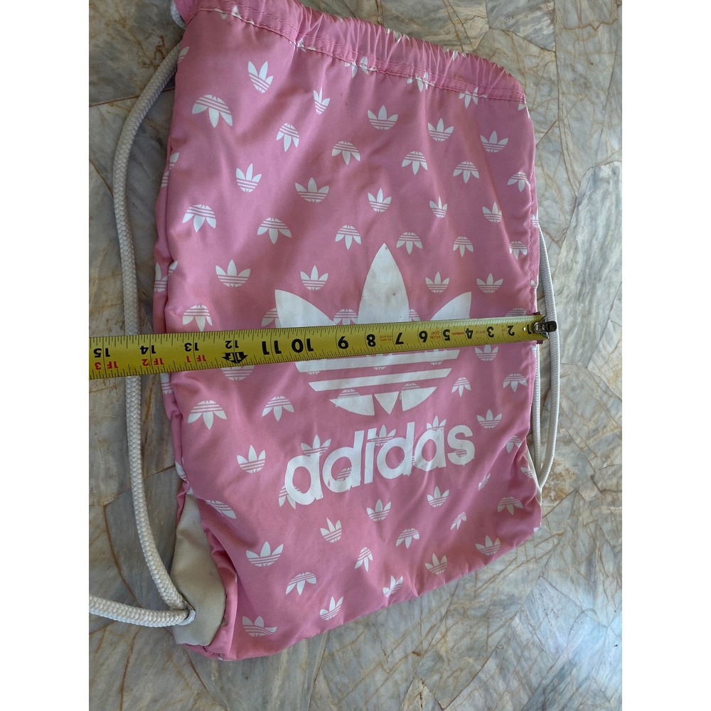 Adidas Originals Pink Trefoil Monogram Drawstring Cinch Backpack Bag B172 043516 - Picture 1 of 11